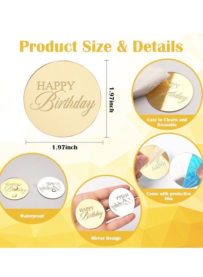 10PCS Gold Mirror Acrylic Cupcake Toppers Disc Happy Birthday Cake Decoration Circle Round Shape DIY Party Supplies - Image 2